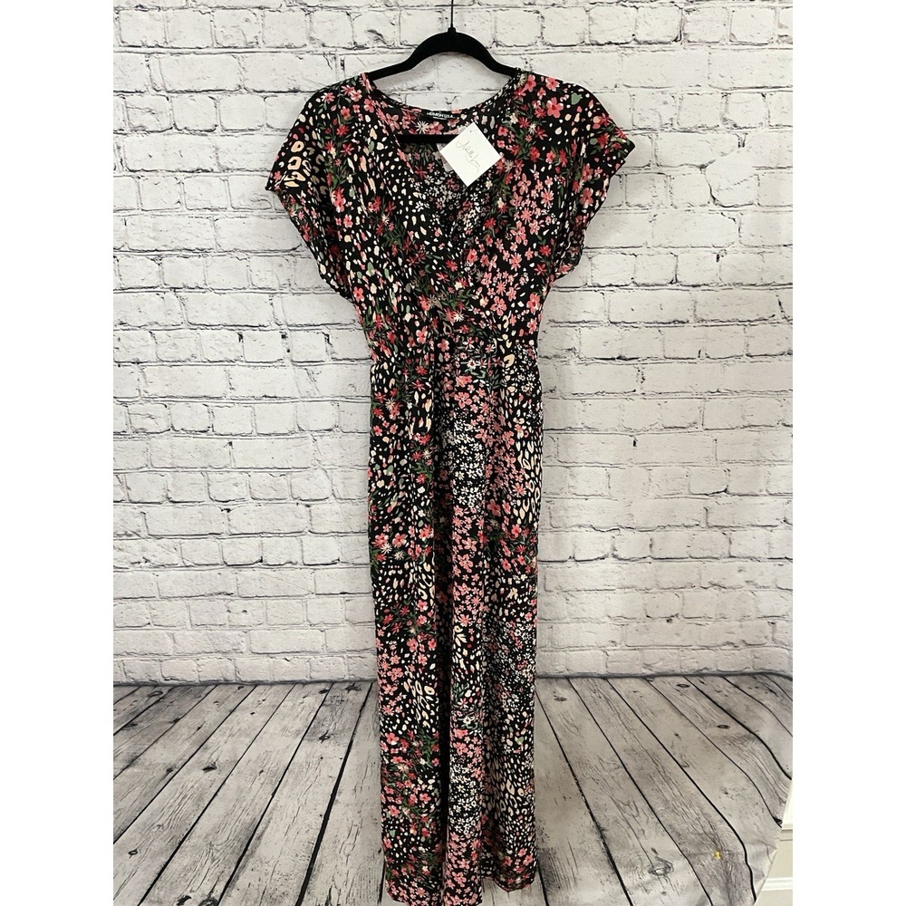 Hemish U.S.A.dark Blue multicolor floral Short Sleeve‎ Dress S NWOT